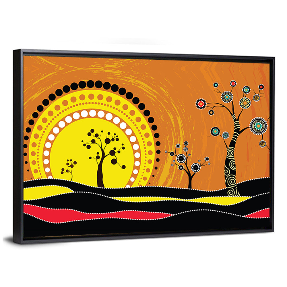 Aboriginal Dot Sunset Wall Art