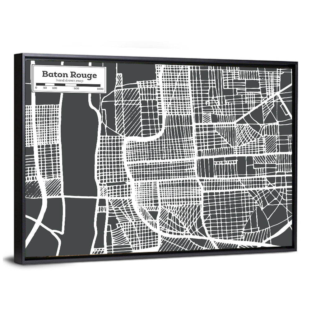 Baton Rouge Street Grid Map Wall Art