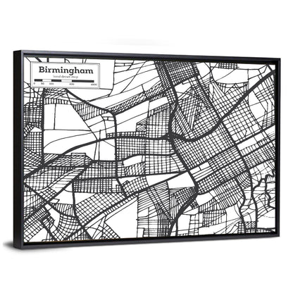 Birmingham Black and White City Map Wall Art