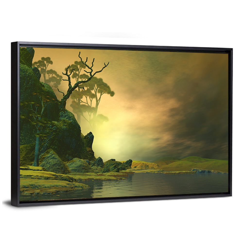 Misty Lake at Dusk Wall Art