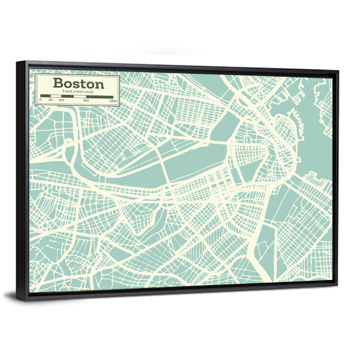 Boston Minimalist City Map Wall Art as a framed canvas