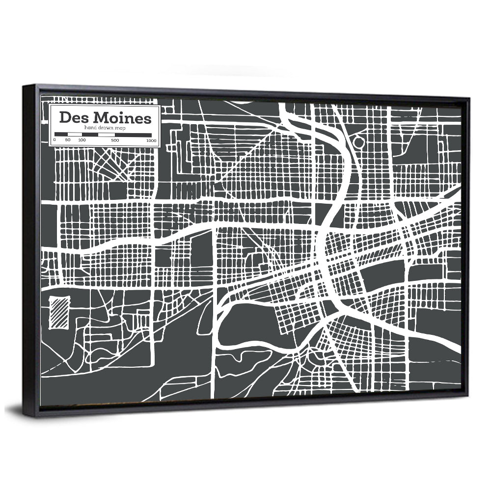 Des Moines Grid Map Wall Art