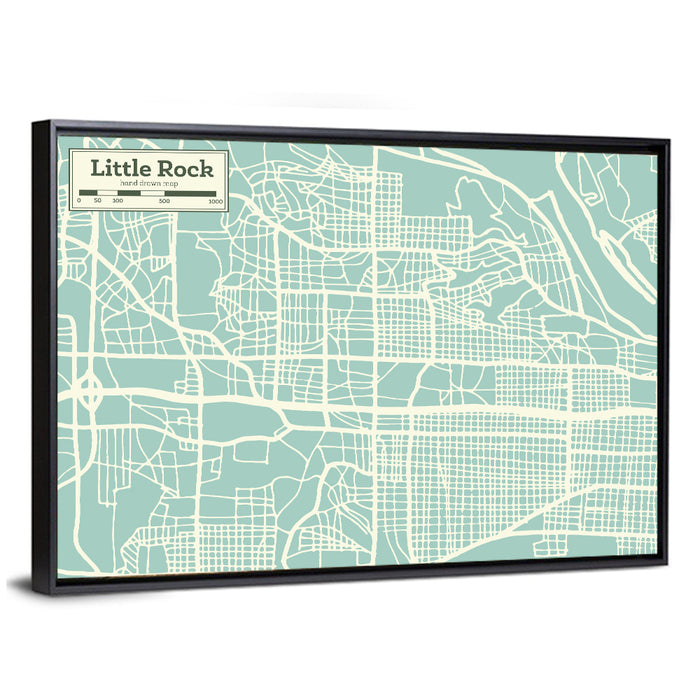 Little Rock Street Grid Map Wall Art as a framed canvas