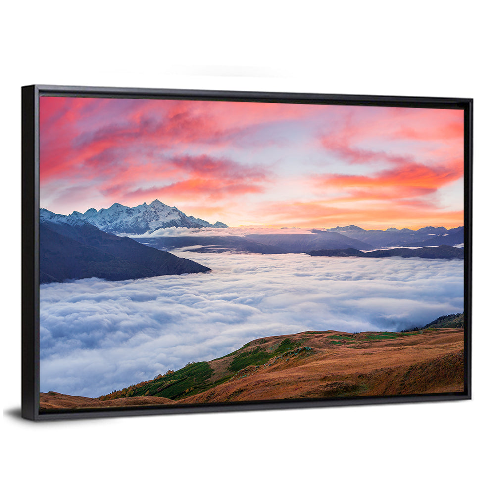 Mt Tetnuld Sunrise Over Clouds Wall Art