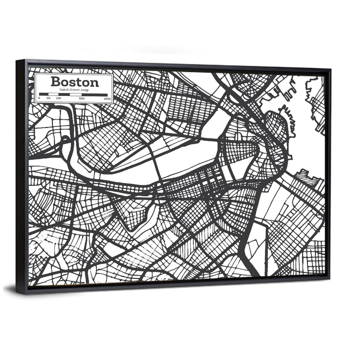 Boston Street Network Map Wall Art as a framed canvas