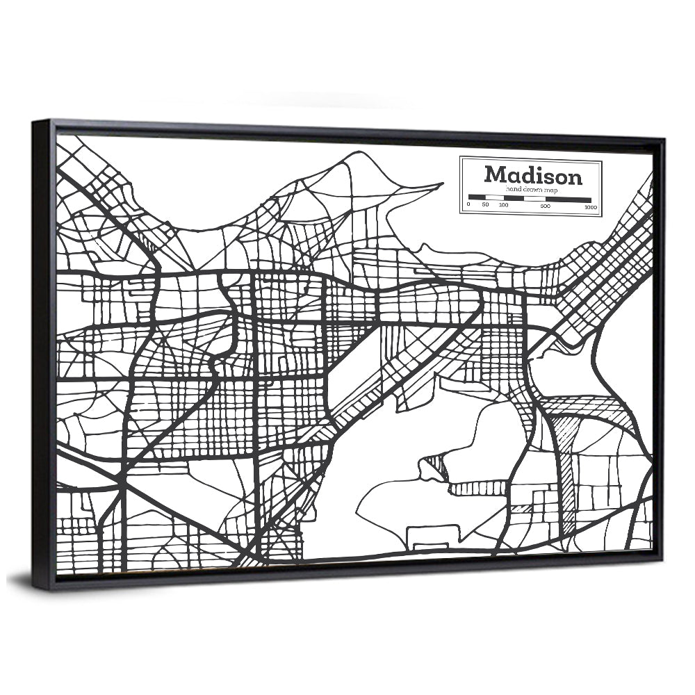 Hand Drawn Madison City Map Wall Art