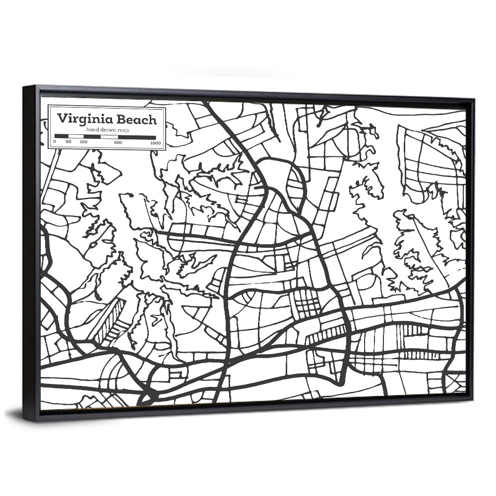 Virginia Beach Hand-drawn City Map Wall Art