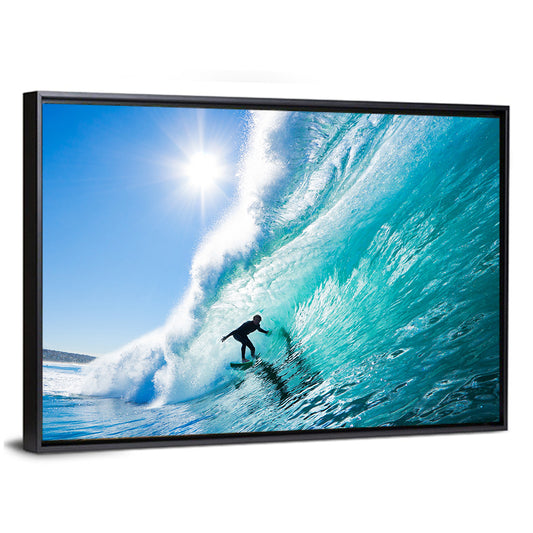 Sunlit Blue Wave with Surfer Wall Art