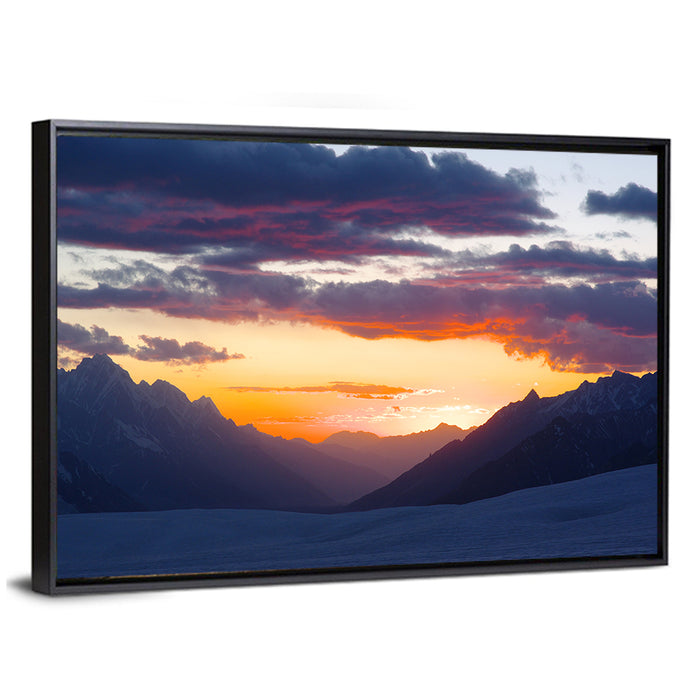 Hispar Pass Sunset Wall Art as a framed canvas