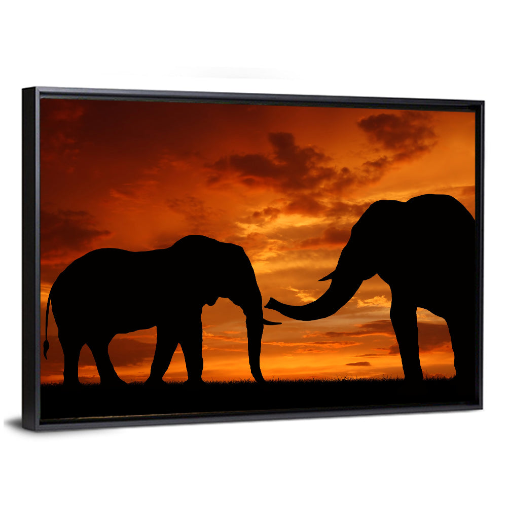 Elephants at Golden Sunset Wall Art