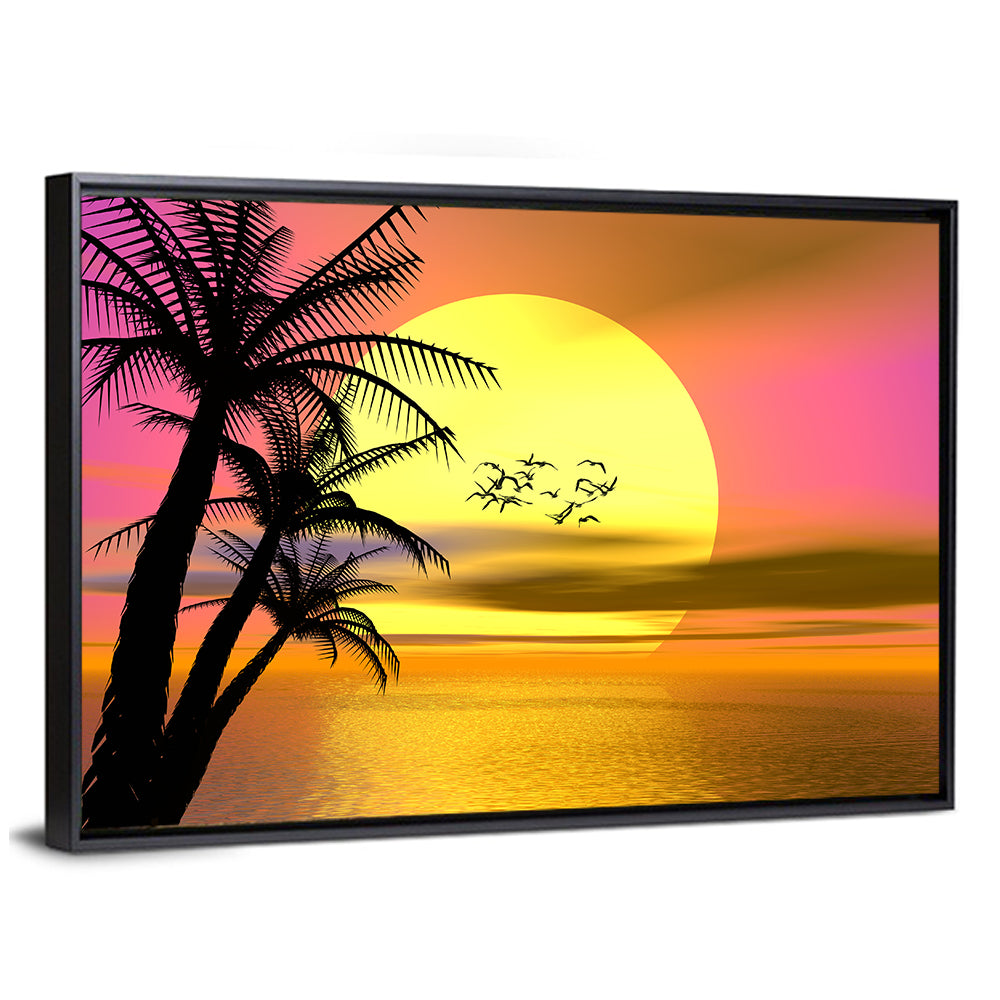 Tropical Sunset with Palm Silhouettes Wall Art