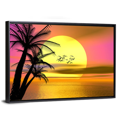 Tropical Sunset with Palm Silhouettes Wall Art