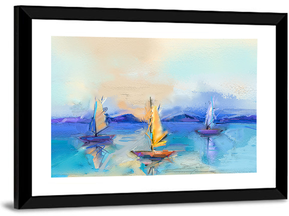 Three Sailboats at Sunset Wall Art