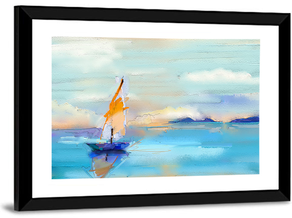 Vibrant Orange Sailboat Seascape Wall Art