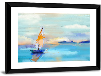 Vibrant Orange Sailboat Seascape Wall Art