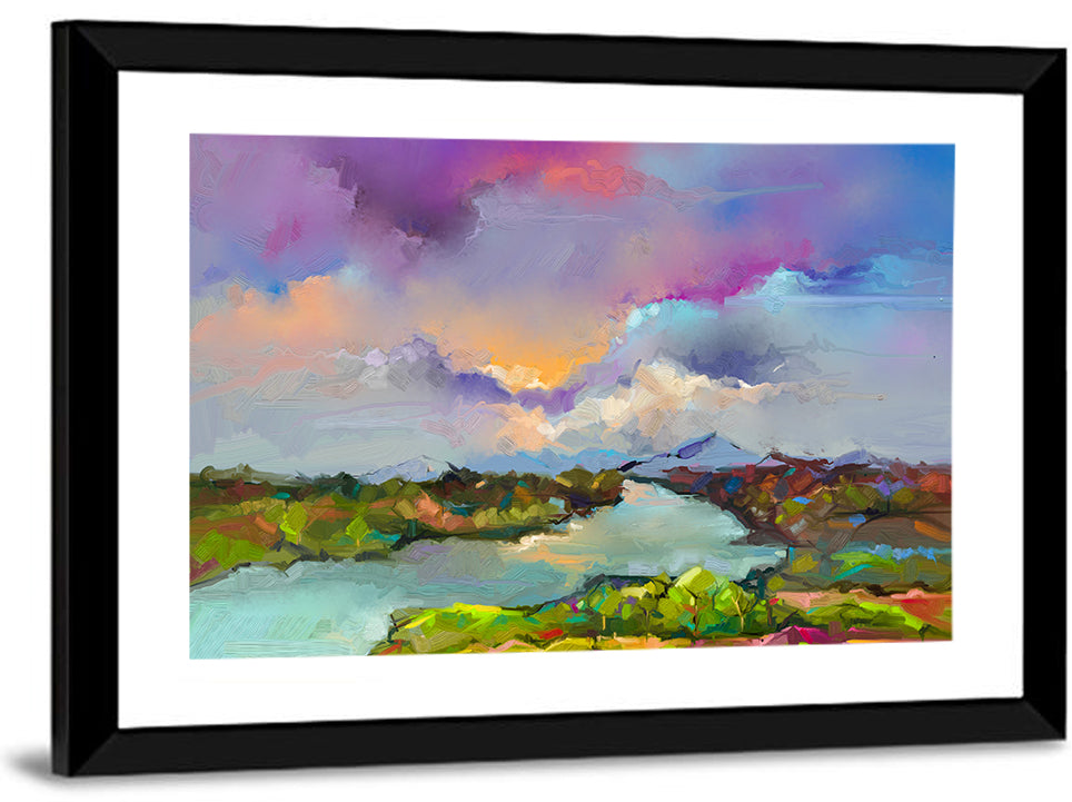 Sunset River and Meadow Abstraction Wall Art