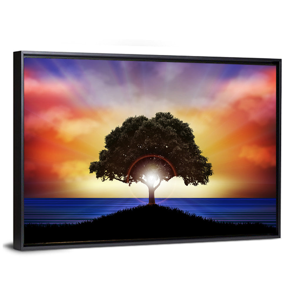 Coastal Sunset Tree Silhouette Wall Art