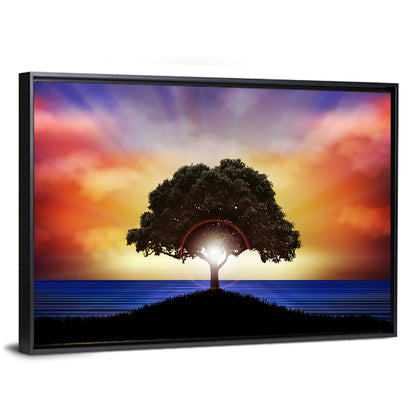 Coastal Sunset Tree Silhouette Wall Art