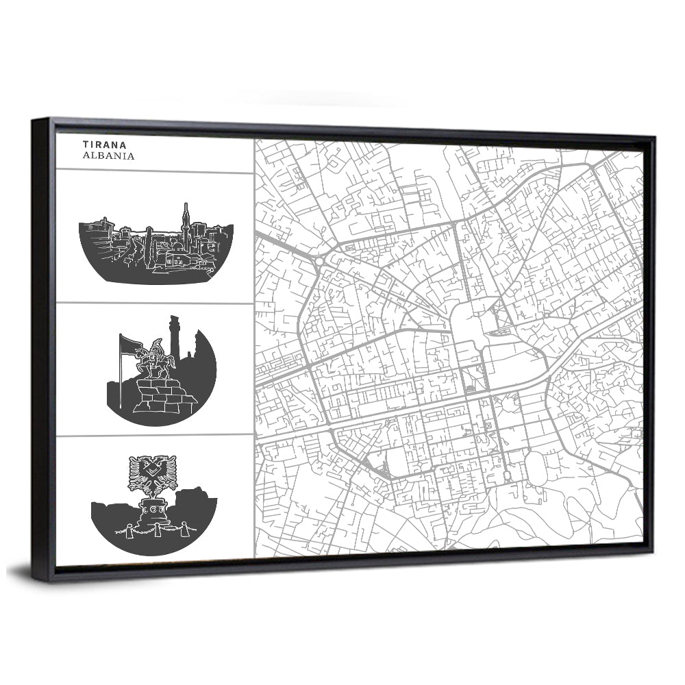 Tirana Street Map with Icons Wall Art