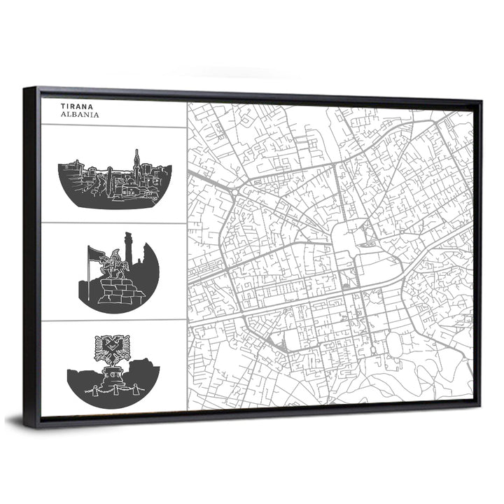 Tirana Street Map with Icons Wall Art