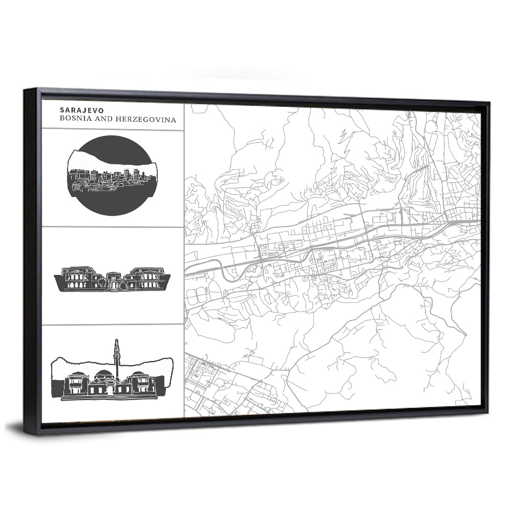 Sarajevo Line Map Wall Art