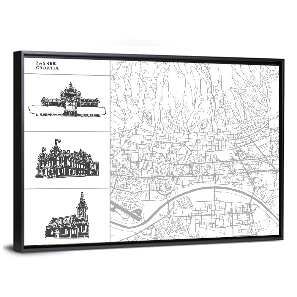 Zagreb Architectural Map Wall Art