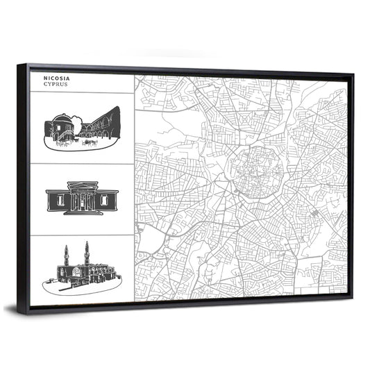 Nicosia Street Network Map Wall Art
