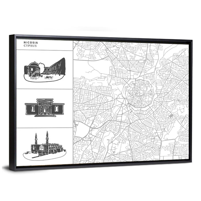 Nicosia Street Network Map Wall Art as a framed canvas
