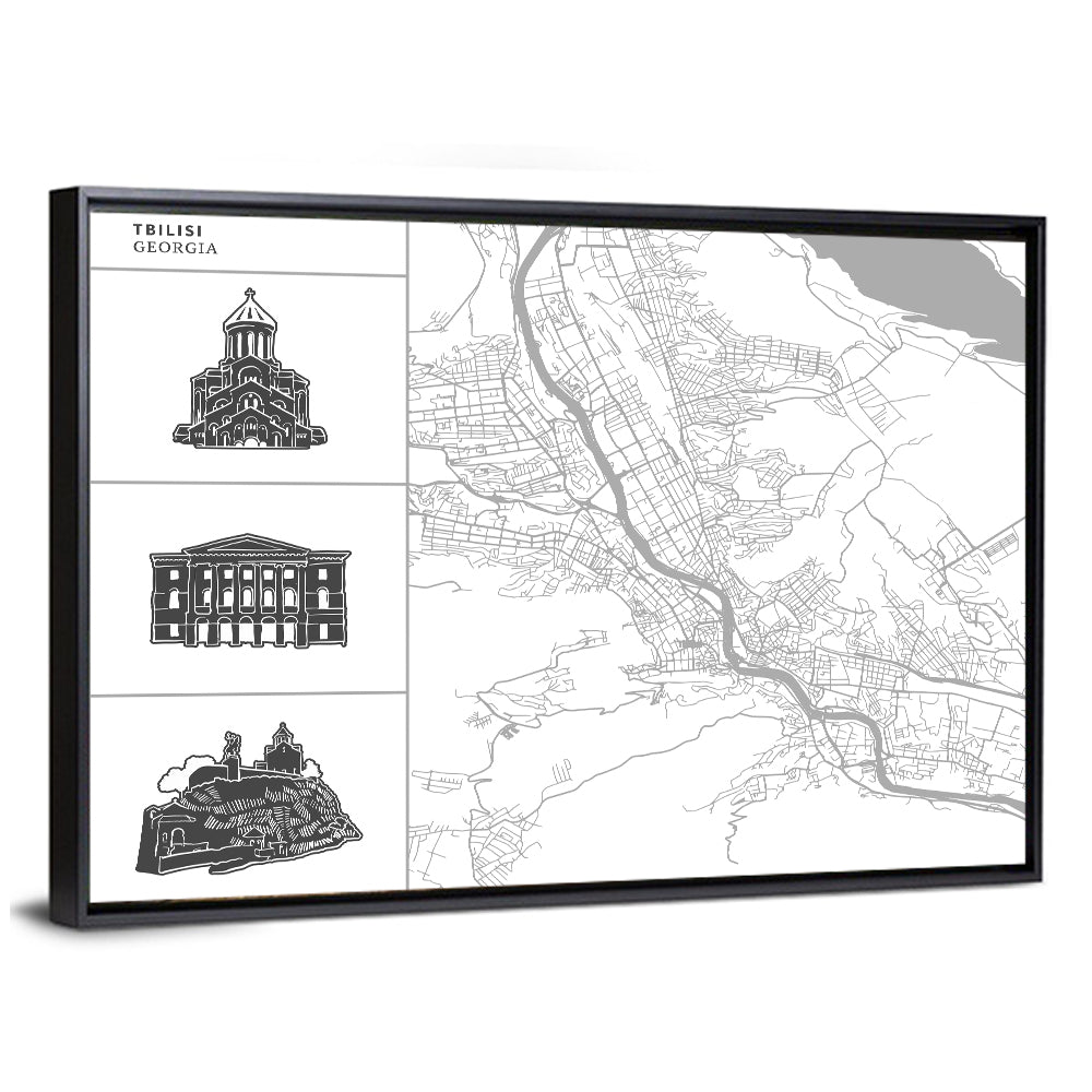 Tbilisi Map with Architectural Sidebar Wall Art