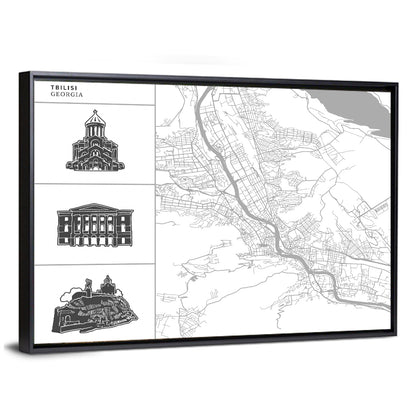 Tbilisi Map with Architectural Sidebar Wall Art