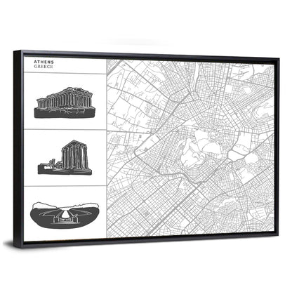 Athens City Map Wall Art