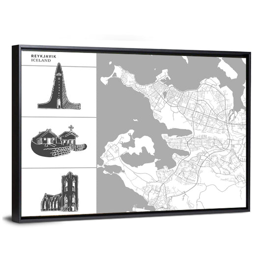 Reykjavik Map with Hallgrimskirkja Wall Art