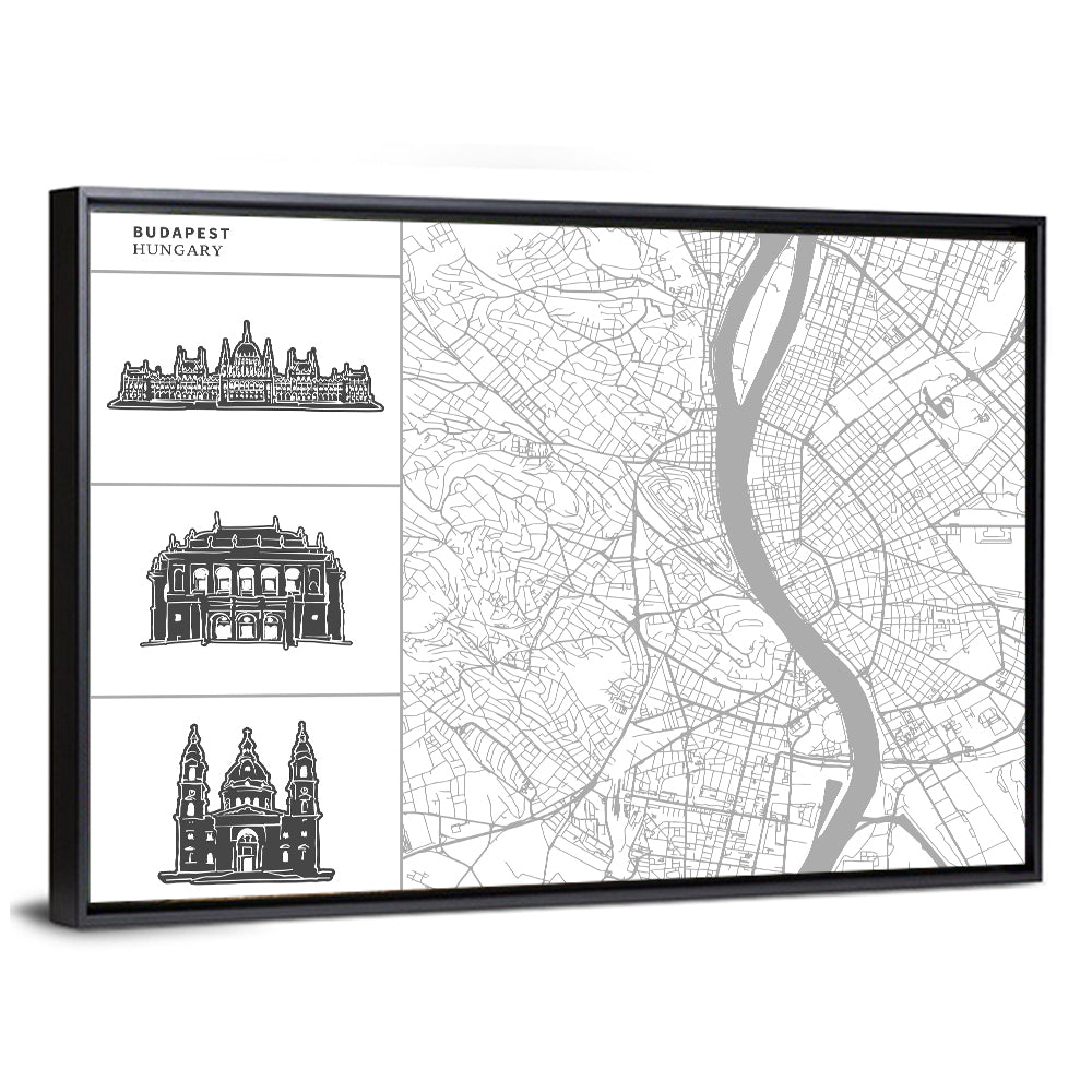 Budapest City Map Wall Art