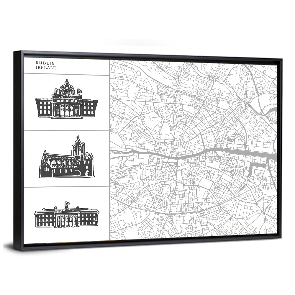Dublin Map with Architectural Silhouettes Wall Art