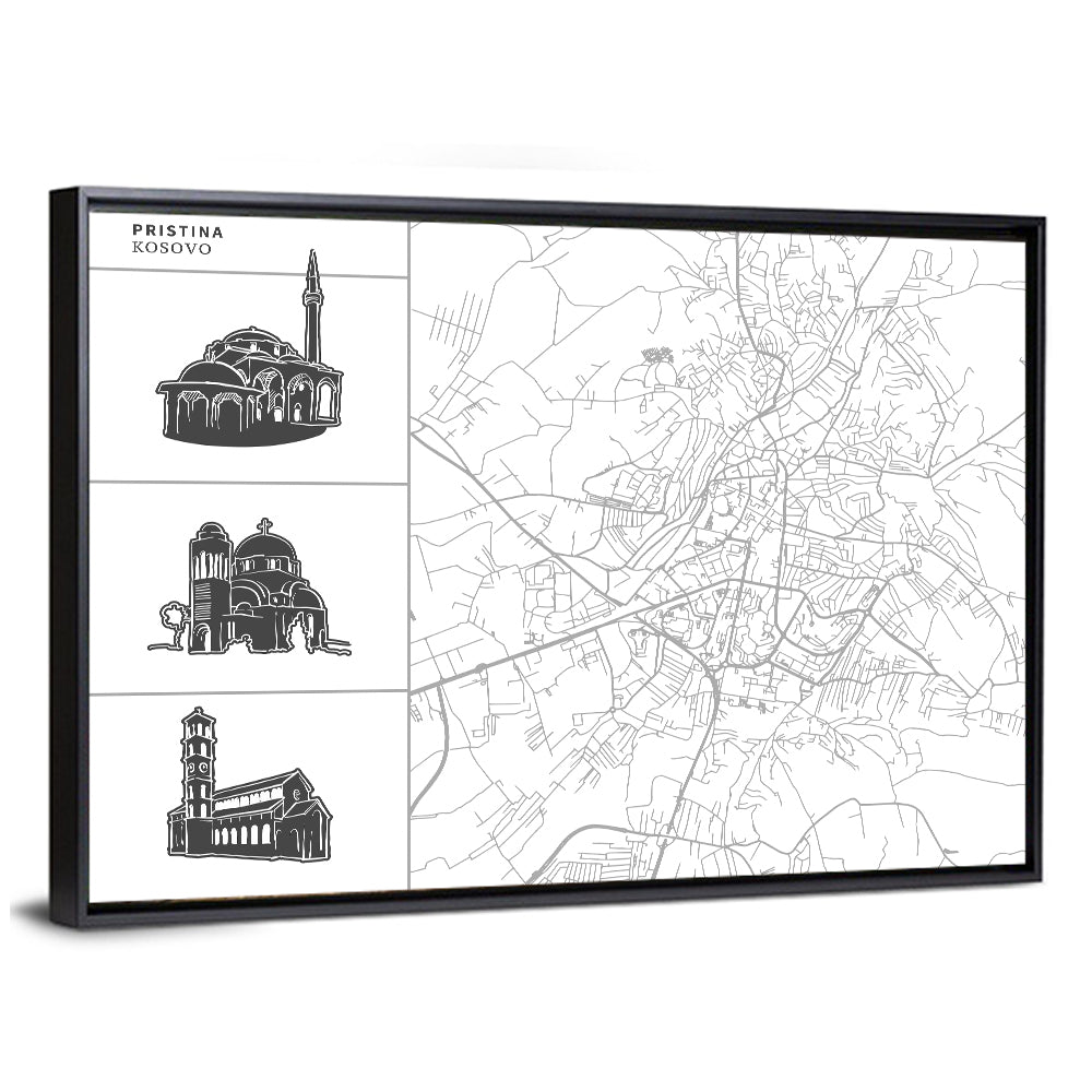Pristina City Map Illustration Wall Art
