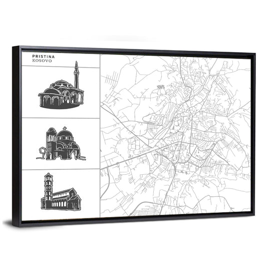 Pristina City Map Illustration Wall Art