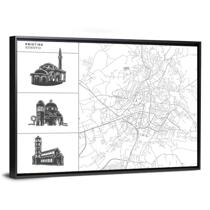 Pristina City Map Illustration Wall Art as a framed canvas