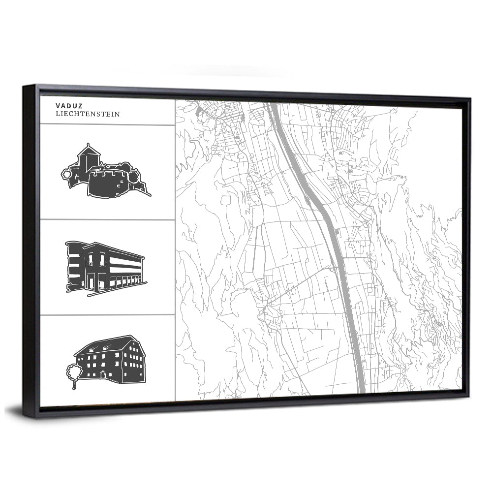 Vaduz Map with Castle Wall Art