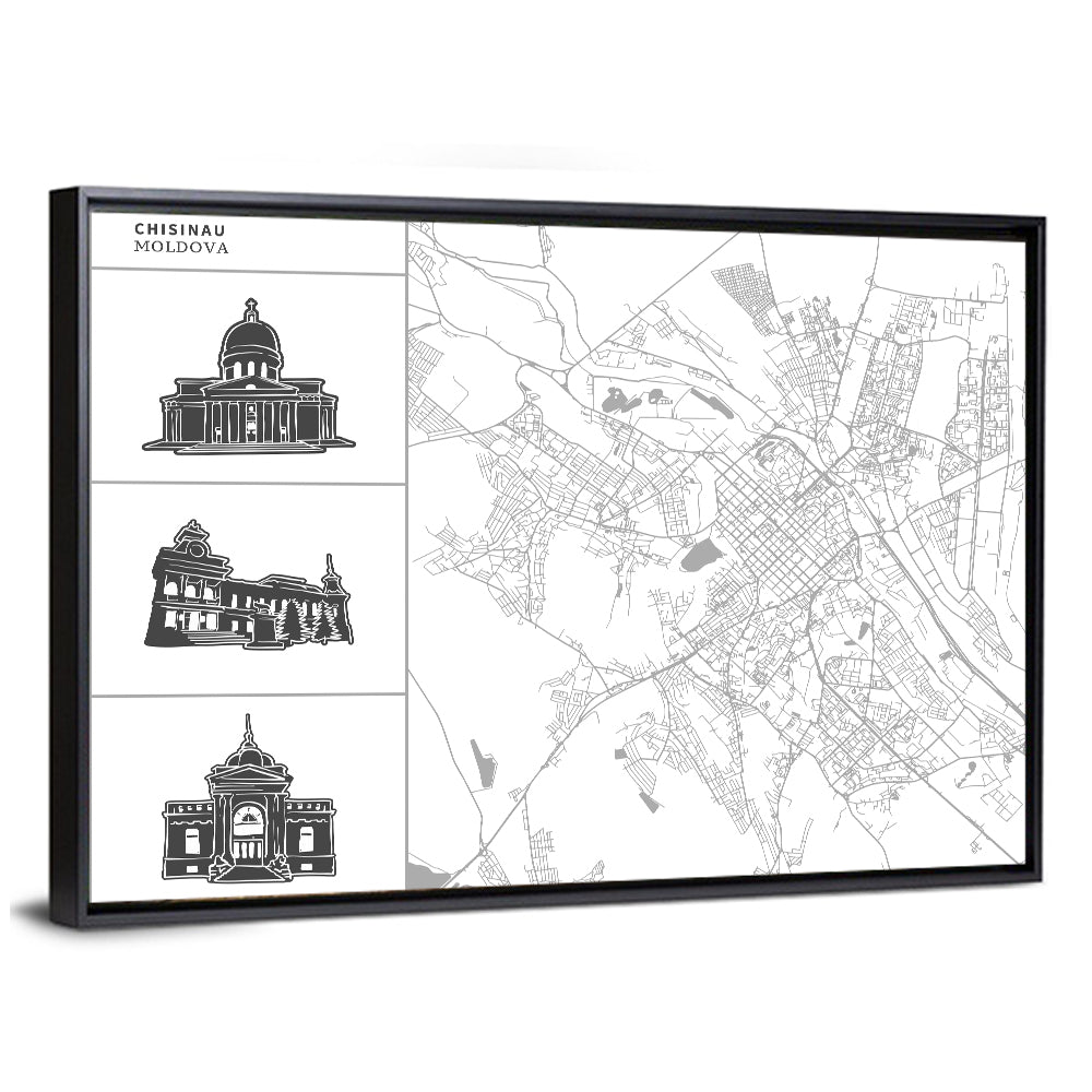 Chisinau Map with Architectural Sidebar Wall Art
