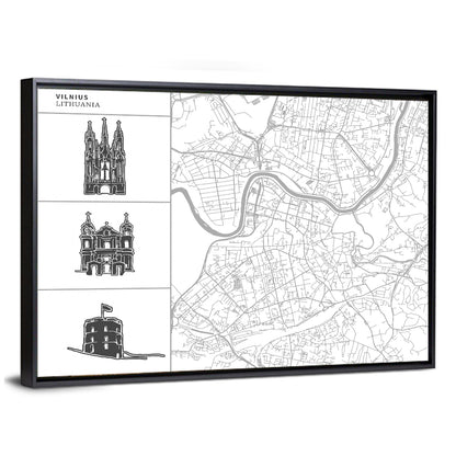 Vilnius City Map Wall Art