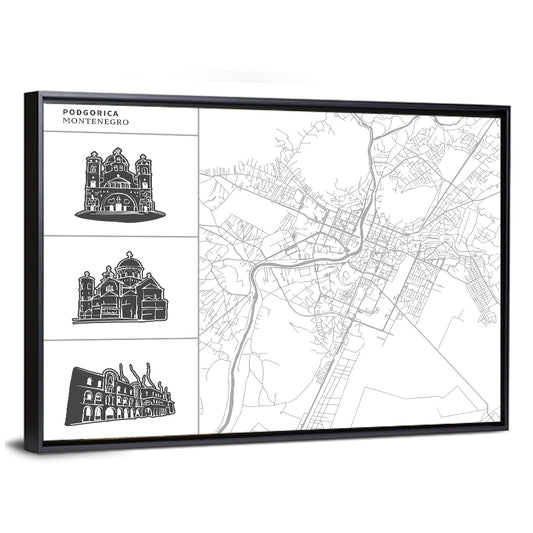 Podgorica Architectural City Map Wall Art