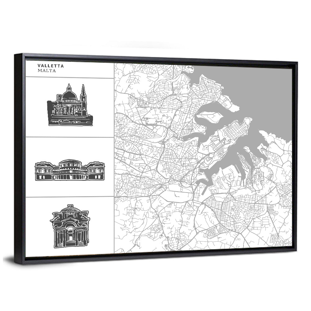 Valletta Street Map with Landmarks Wall Art