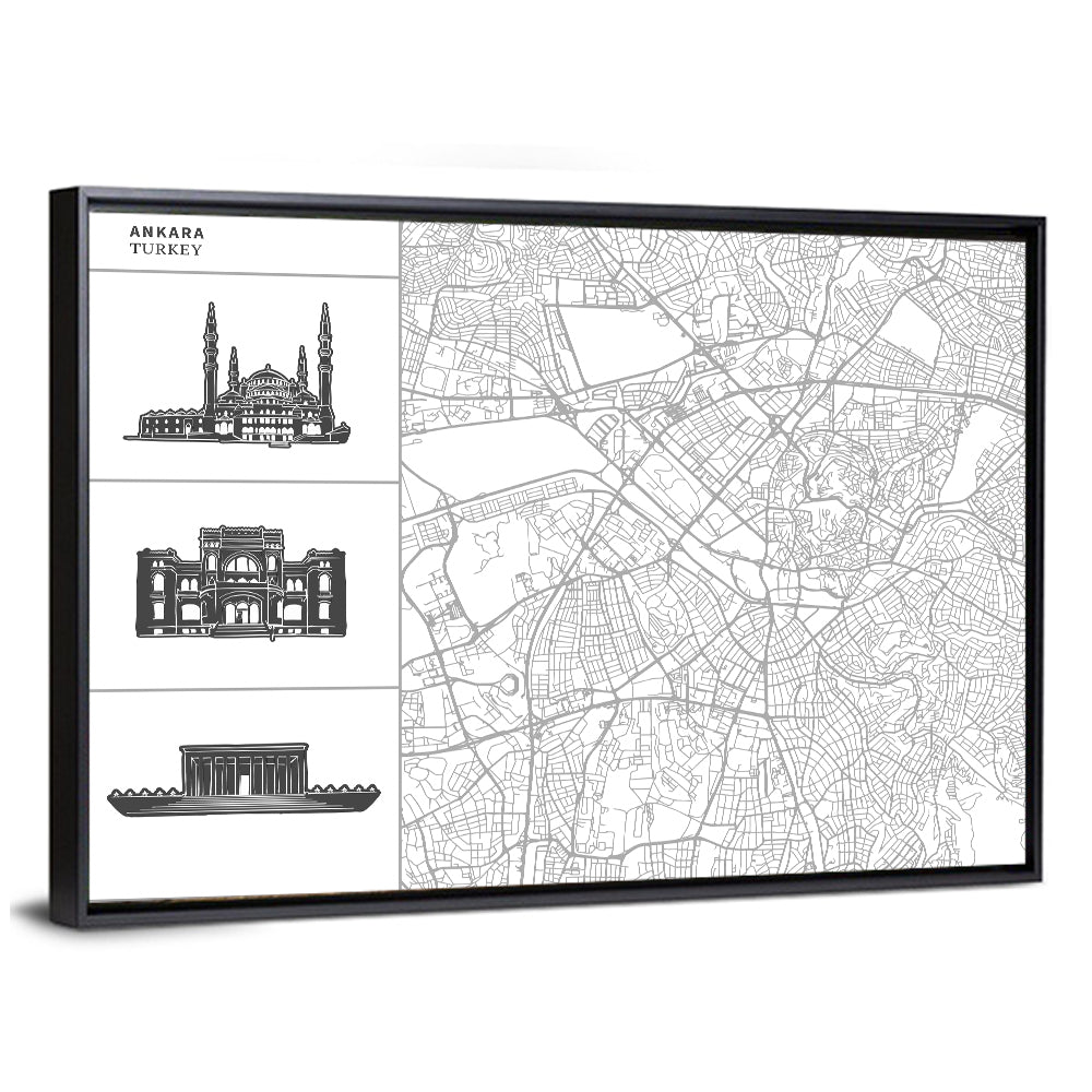 Ankara Map with Anıtkabir Silhouette Wall Art