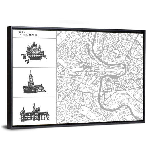 Bern Map and Skyline Wall Art