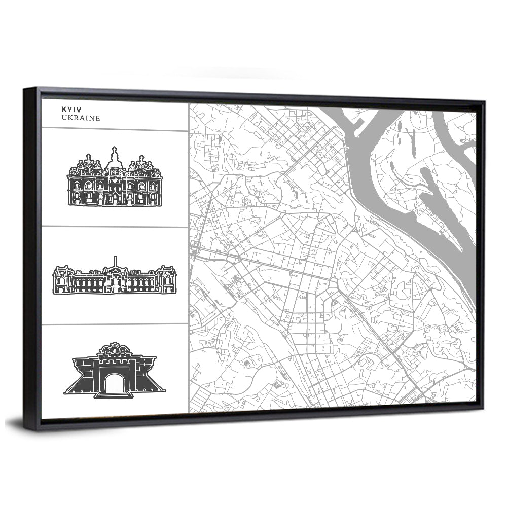 Kyiv Map with Cathedral Silhouettes Wall Art
