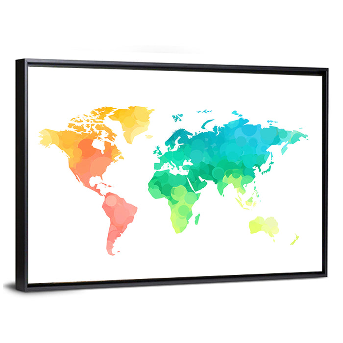 Polka Dot World Map Pattern Wall Art as a framed canvas