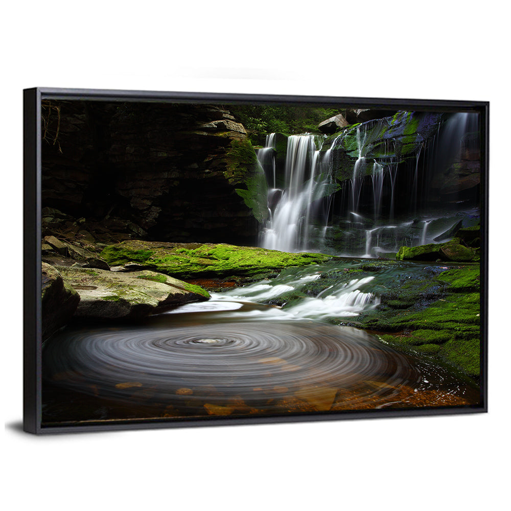 Forest Waterfall with Swirling Pond Wall Art