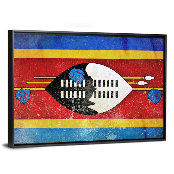Eswatini Flag with Shield Emblem Wall Art as a framed canvas