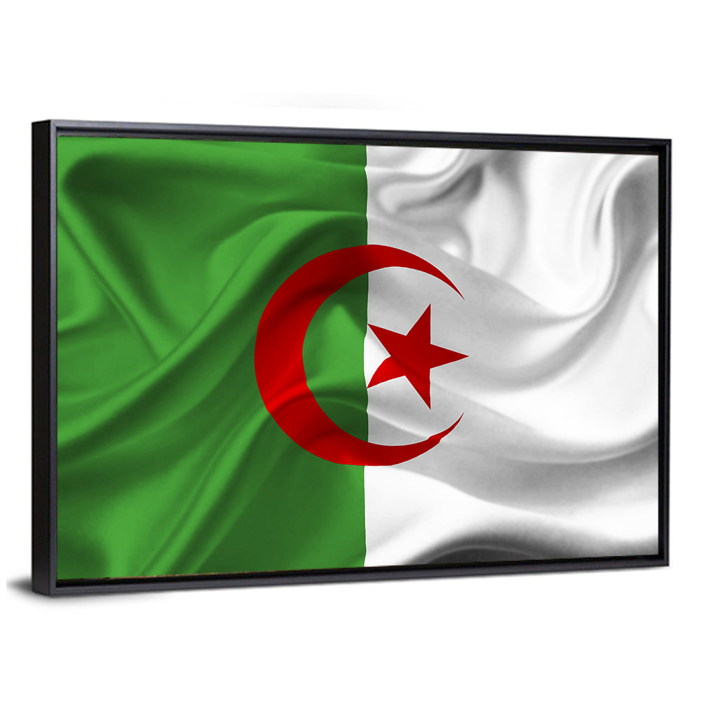 Waving Algerian Flag with Crescent and Star Wall Art