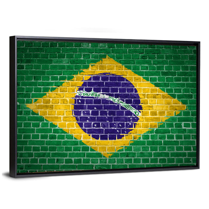 Brazilian Flag Brick Mural Wall Art as a framed canvas